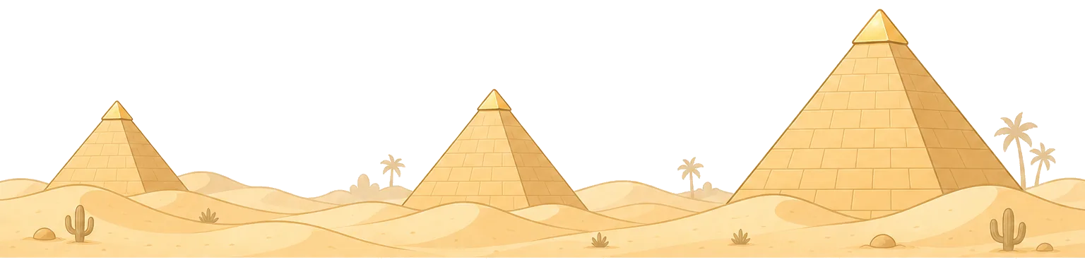 Desert skyline with golden pyramids